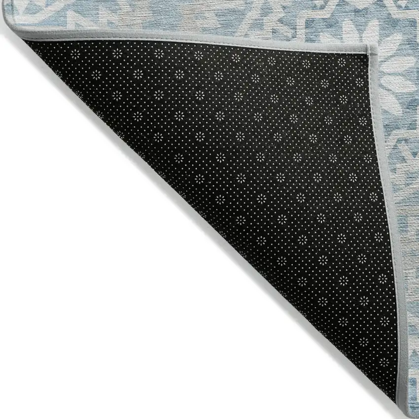 Denim Blue And Ivory Floral Medallion Washable Indoor Outdoor Area Rug Photo 4