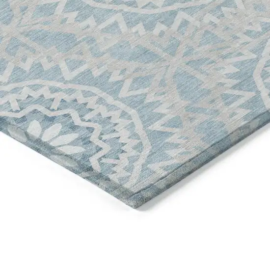 Denim Blue And Ivory Floral Medallion Washable Indoor Outdoor Area Rug Photo 4