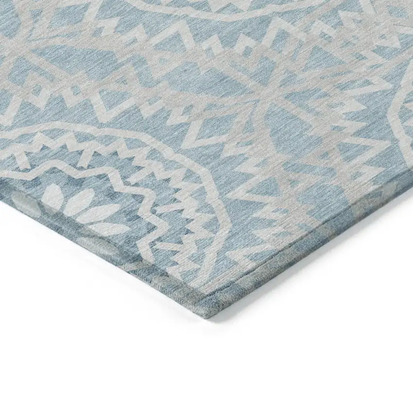 Denim Blue And Ivory Floral Medallion Washable Indoor Outdoor Area Rug Photo 4