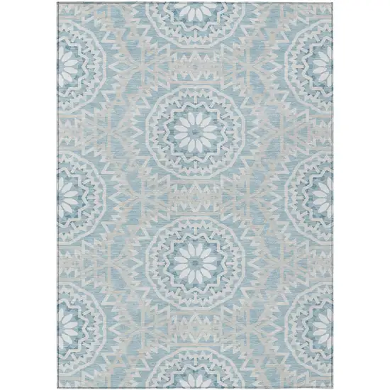 Denim Blue And Ivory Floral Medallion Washable Indoor Outdoor Area Rug Photo 2