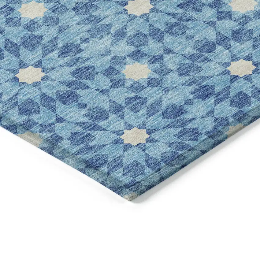 Denim Blue And Ivory Floral Medallion Washable Indoor Outdoor Area Rug Photo 4