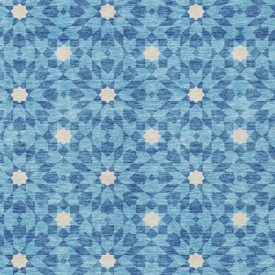Denim Blue And Ivory Floral Medallion Washable Indoor Outdoor Area Rug Photo 6