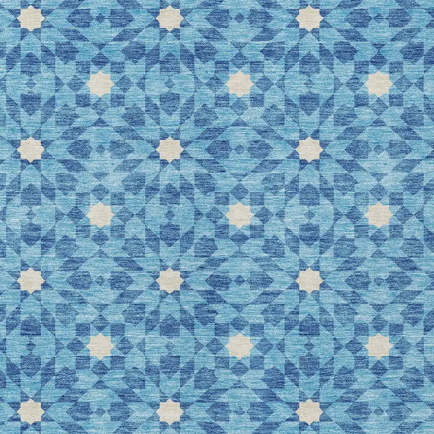 Denim Blue And Ivory Floral Medallion Washable Indoor Outdoor Area Rug Photo 6