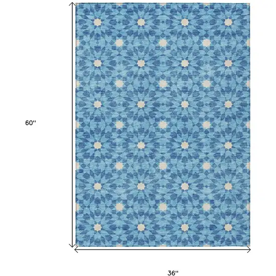 Denim Blue And Ivory Floral Medallion Washable Indoor Outdoor Area Rug Photo 8