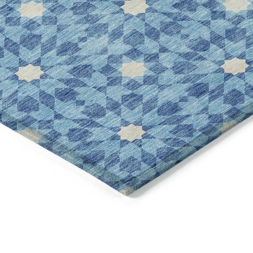 Denim Blue And Ivory Floral Medallion Washable Indoor Outdoor Area Rug Photo 3