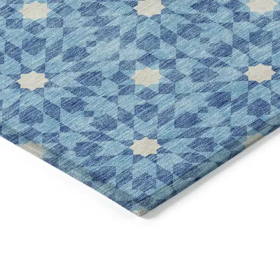 Denim Blue And Ivory Floral Medallion Washable Indoor Outdoor Area Rug Photo 3