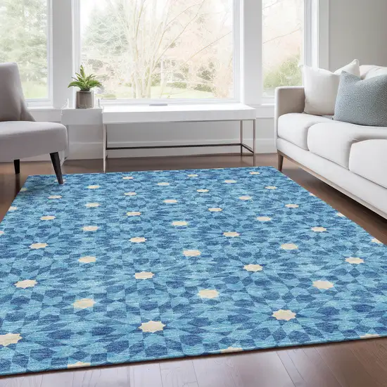 Denim Blue And Ivory Floral Medallion Washable Indoor Outdoor Area Rug Photo 8