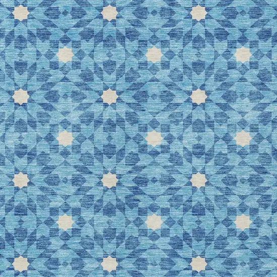 Denim Blue And Ivory Floral Medallion Washable Indoor Outdoor Area Rug Photo 5