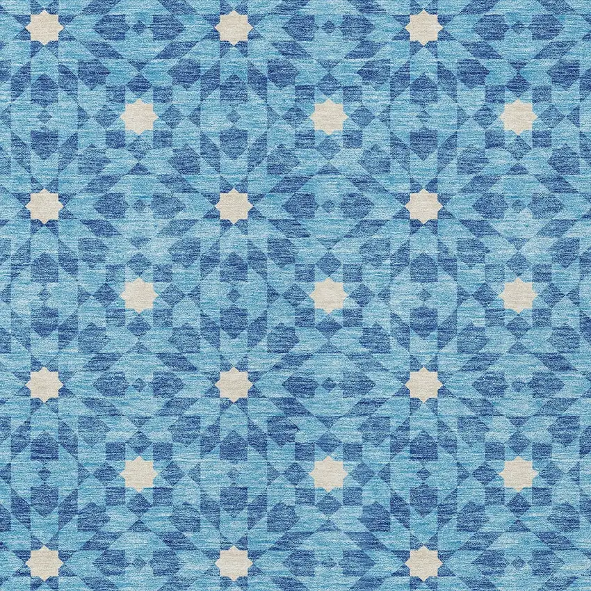 Denim Blue And Ivory Floral Medallion Washable Indoor Outdoor Area Rug Photo 5
