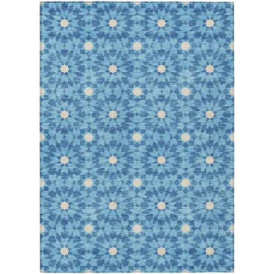 Denim Blue And Ivory Floral Medallion Washable Indoor Outdoor Area Rug Photo 2