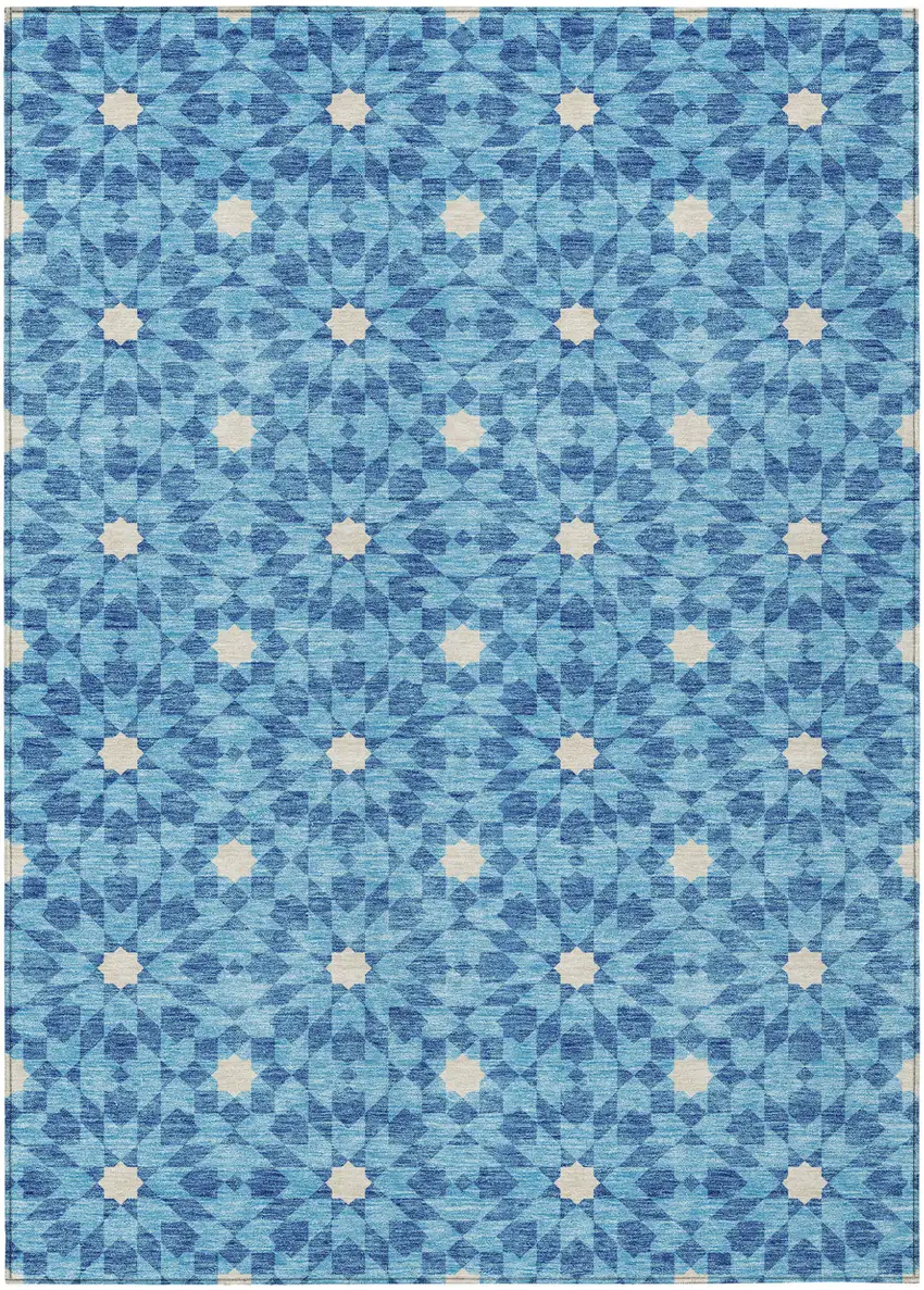 Denim Blue And Ivory Floral Medallion Washable Indoor Outdoor Area Rug Photo 2