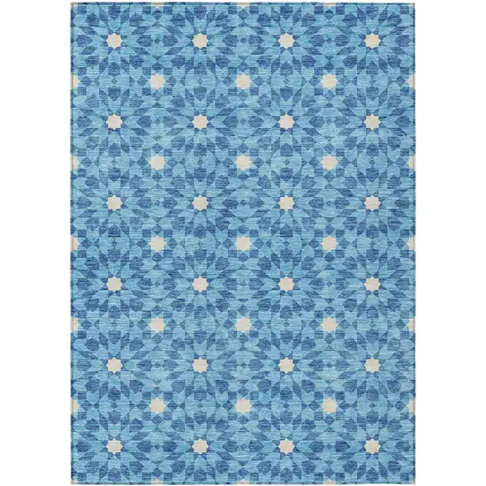 Denim Blue And Ivory Floral Medallion Washable Indoor Outdoor Area Rug Photo 2