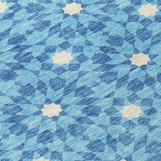 Denim Blue And Ivory Floral Medallion Washable Indoor Outdoor Area Rug Photo 4