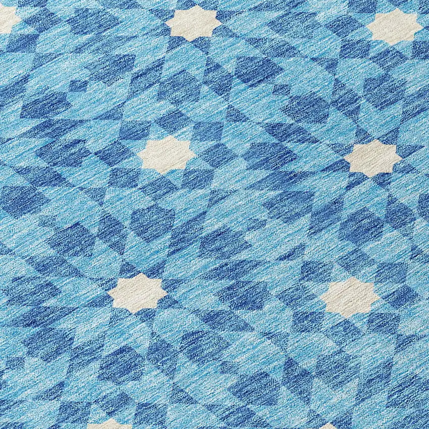Denim Blue And Ivory Floral Medallion Washable Indoor Outdoor Area Rug Photo 4