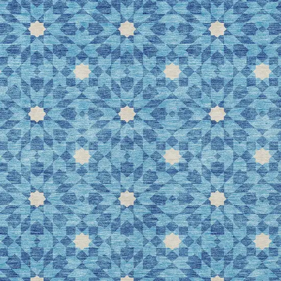 Denim Blue And Ivory Floral Medallion Washable Indoor Outdoor Area Rug Photo 5