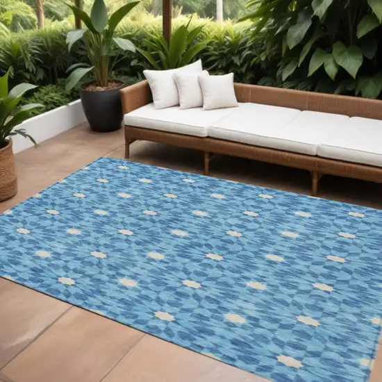 Denim Blue And Ivory Floral Medallion Washable Indoor Outdoor Area Rug Photo 1