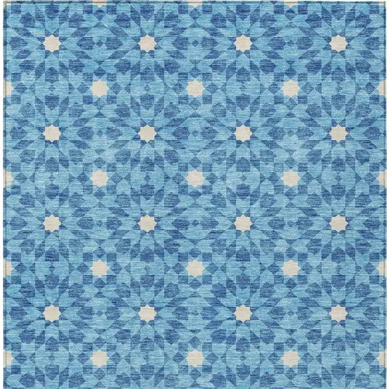 Denim Blue And Ivory Floral Medallion Washable Indoor Outdoor Area Rug Photo 7