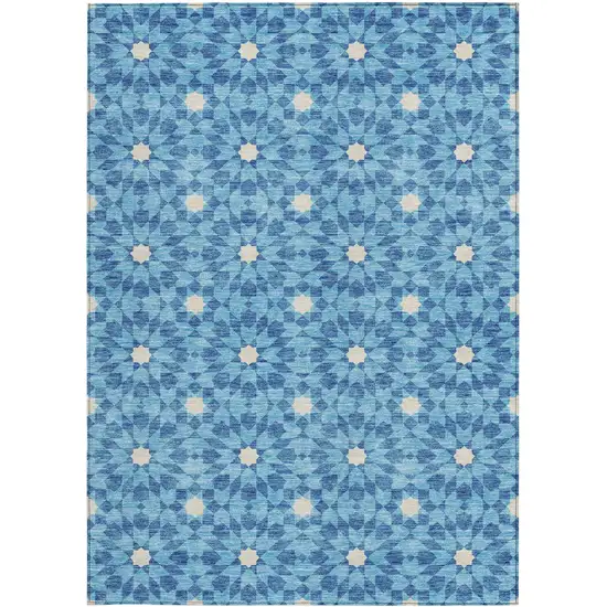 Denim Blue And Ivory Floral Medallion Washable Indoor Outdoor Area Rug Photo 7