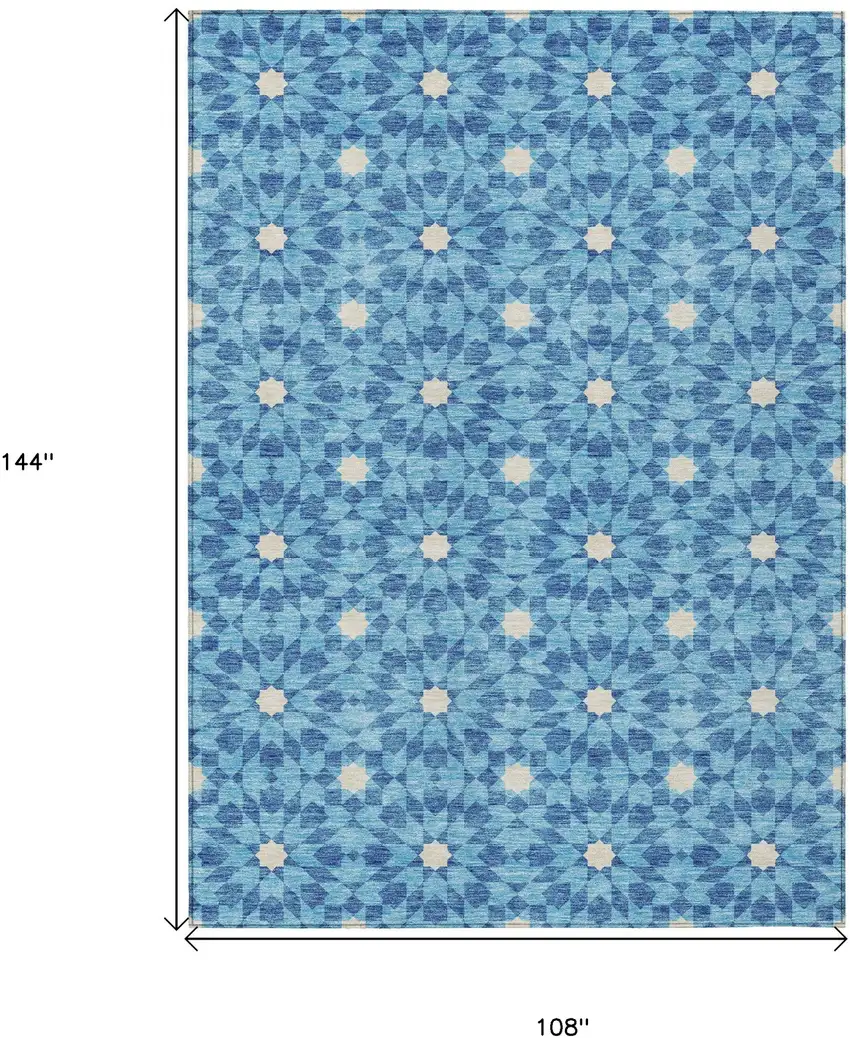 Denim Blue And Ivory Floral Medallion Washable Indoor Outdoor Area Rug Photo 8