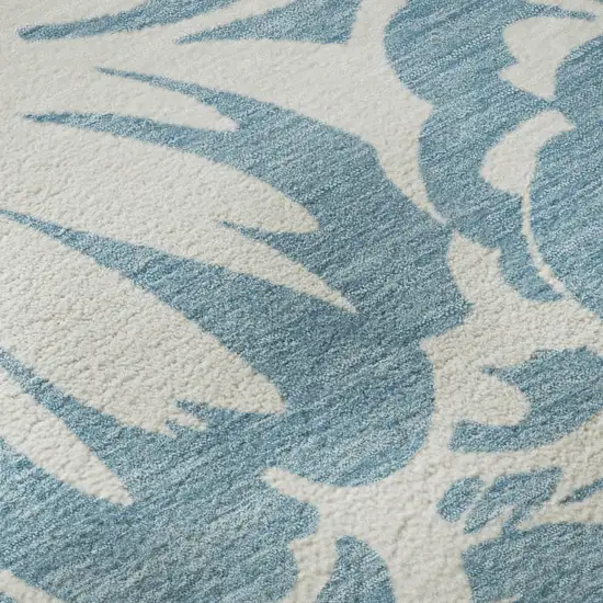Denim Blue And Ivory Floral Washable Area Rug With UV Protection Photo 9