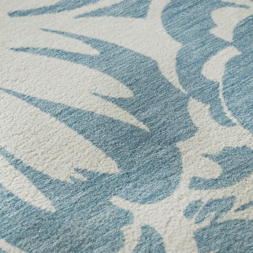 Denim Blue And Ivory Floral Washable Area Rug With UV Protection Photo 9