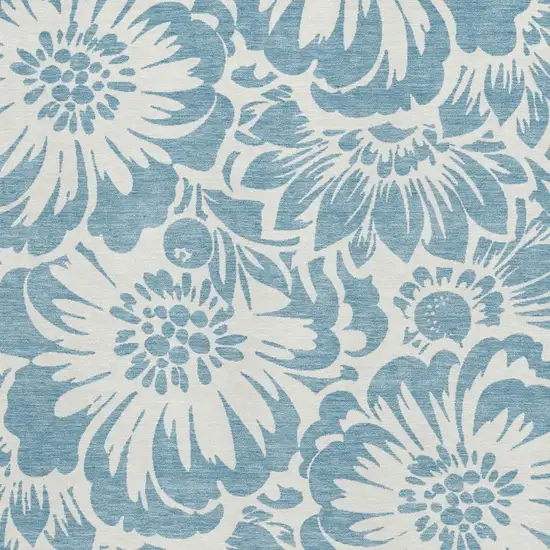 Denim Blue And Ivory Floral Washable Area Rug With UV Protection Photo 4