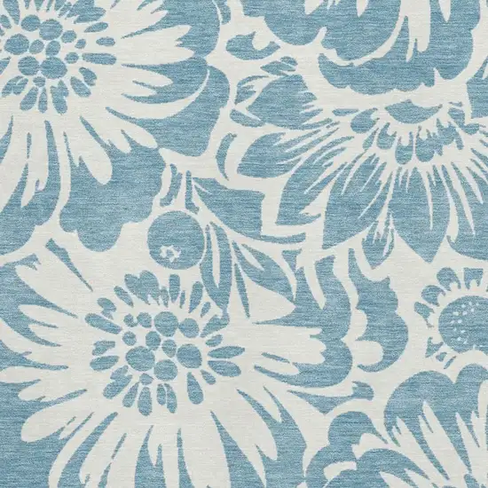 Denim Blue And Ivory Floral Washable Area Rug With UV Protection Photo 3