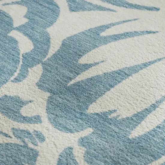 Denim Blue And Ivory Floral Washable Area Rug With UV Protection Photo 4