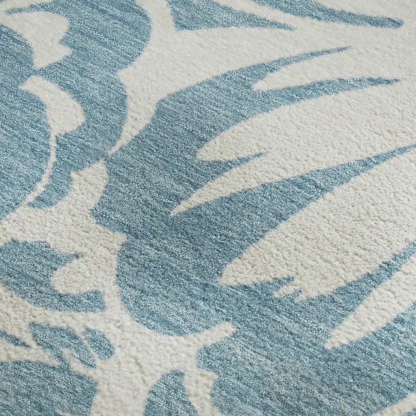 Denim Blue And Ivory Floral Washable Area Rug With UV Protection Photo 4