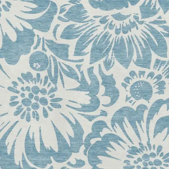 Denim Blue And Ivory Floral Washable Area Rug With UV Protection Photo 4