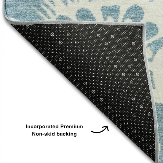 Denim Blue And Ivory Floral Washable Area Rug With UV Protection Photo 9