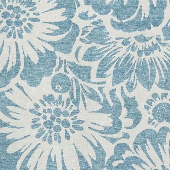 Denim Blue And Ivory Floral Washable Area Rug With UV Protection Photo 5