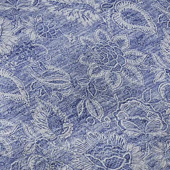 Denim Blue And Ivory Floral Washable Area Rug With UV Protection Photo 9