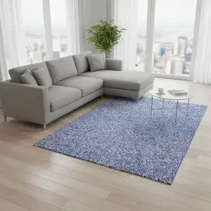 Photo of Denim Blue And Ivory Floral Washable Area Rug With UV Protection
