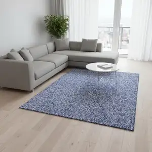 Photo of Denim Blue And Ivory Floral Washable Area Rug With UV Protection