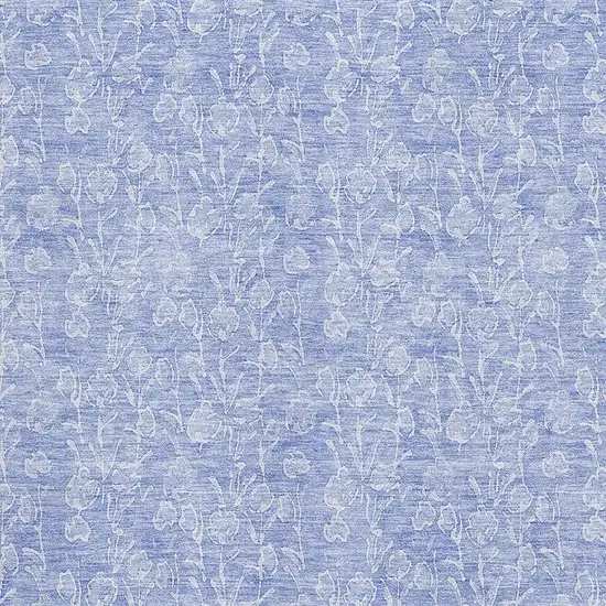 Denim Blue And Ivory Floral Washable Area Rug With UV Protection Photo 2