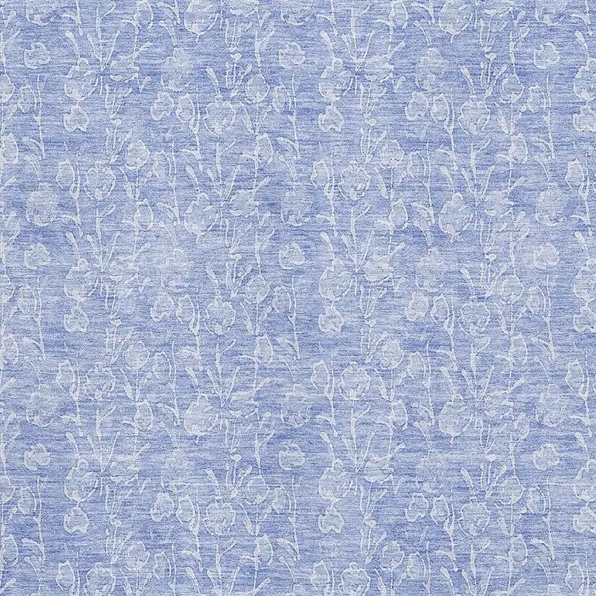 Denim Blue And Ivory Floral Washable Area Rug With UV Protection Photo 2