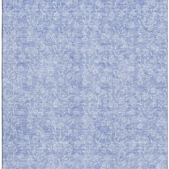 Denim Blue And Ivory Floral Washable Area Rug With UV Protection Photo 3
