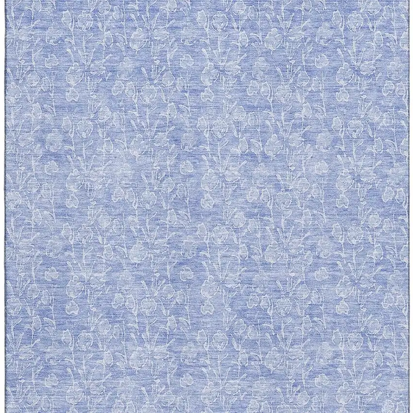 Denim Blue And Ivory Floral Washable Area Rug With UV Protection Photo 3