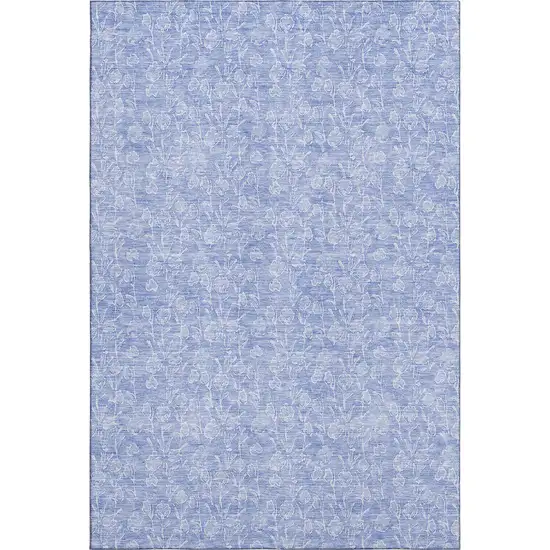 Denim Blue And Ivory Floral Washable Area Rug With UV Protection Photo 1