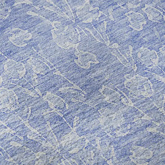Denim Blue And Ivory Floral Washable Area Rug With UV Protection Photo 8