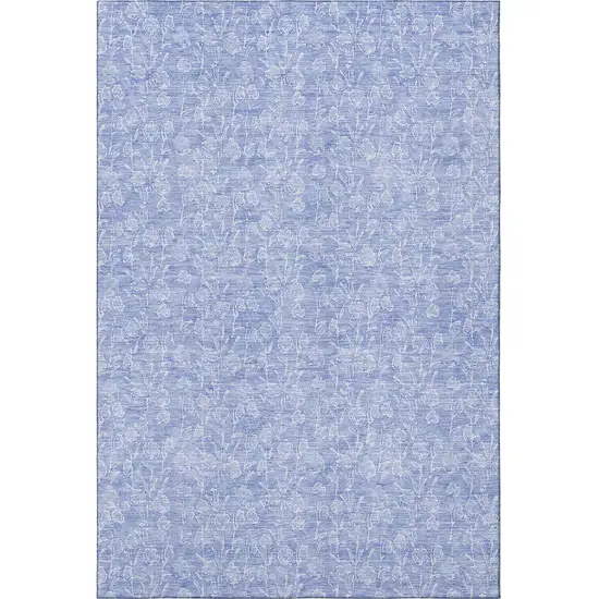 Denim Blue And Ivory Floral Washable Area Rug With UV Protection Photo 2
