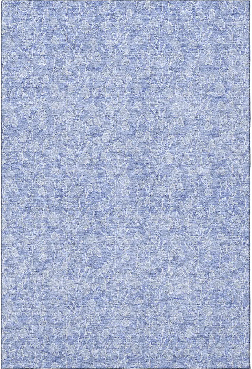 Denim Blue And Ivory Floral Washable Area Rug With UV Protection Photo 2