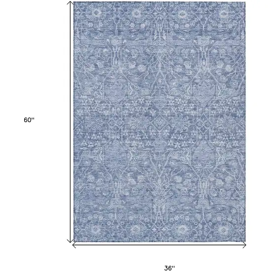 Denim Blue And Ivory Floral Washable Indoor Outdoor Area Rug Photo 7