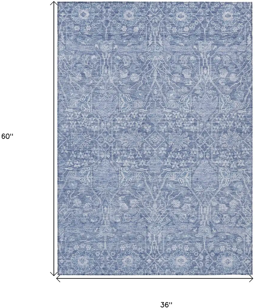 Denim Blue And Ivory Floral Washable Indoor Outdoor Area Rug Photo 7