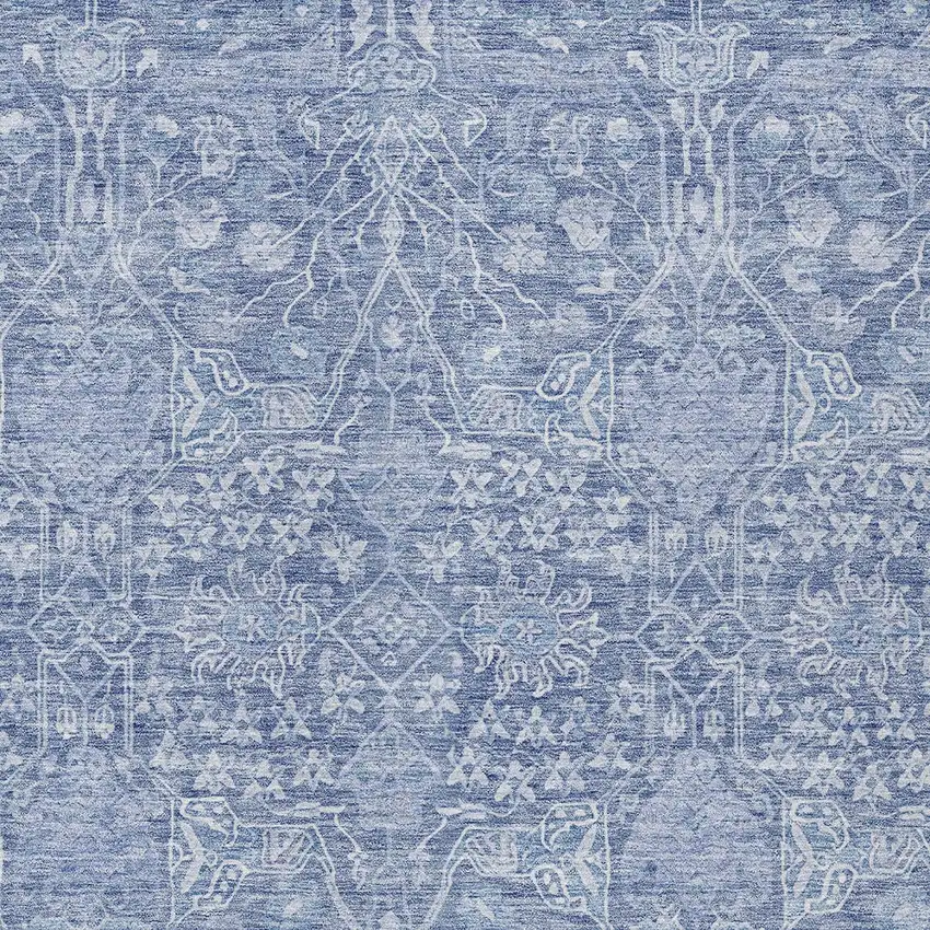 Denim Blue And Ivory Floral Washable Indoor Outdoor Area Rug Photo 5