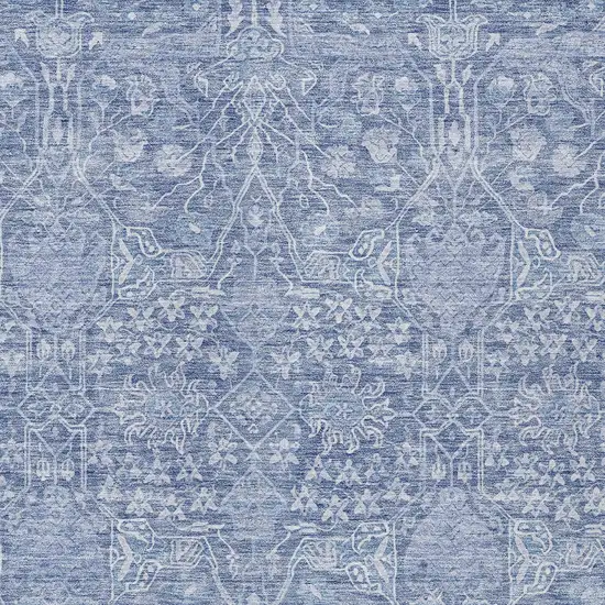 Denim Blue And Ivory Floral Washable Indoor Outdoor Area Rug Photo 5