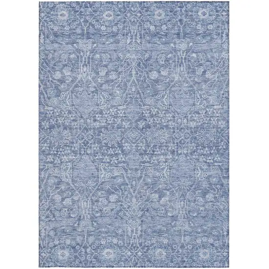 Denim Blue And Ivory Floral Washable Indoor Outdoor Area Rug Photo 6