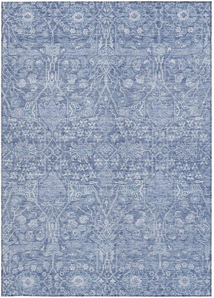 Denim Blue And Ivory Floral Washable Indoor Outdoor Area Rug Photo 6