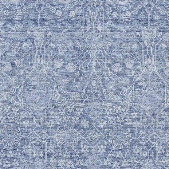 Denim Blue And Ivory Floral Washable Indoor Outdoor Area Rug Photo 5